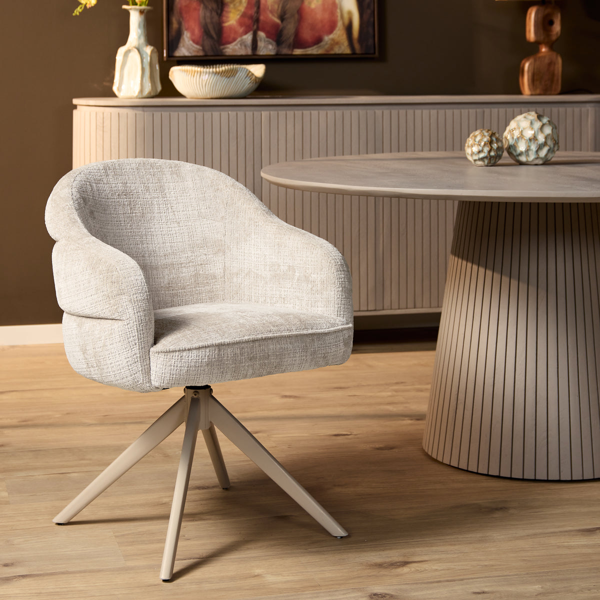 Eetkamerstoel Bella Stof Off White Met Armleuning Starfurn