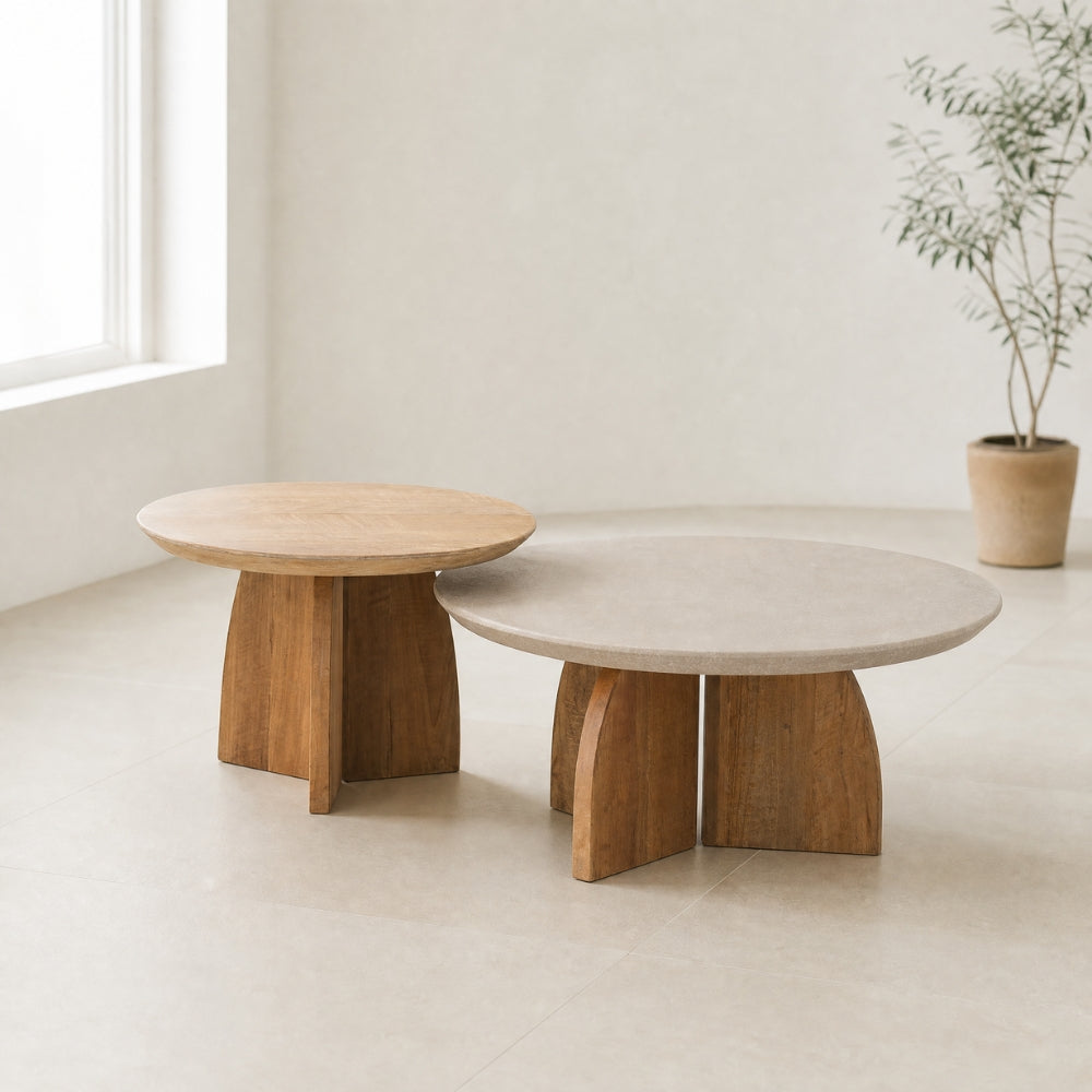 DTP Home Salontafel Nova Set van 2 Teakhout + Travertin