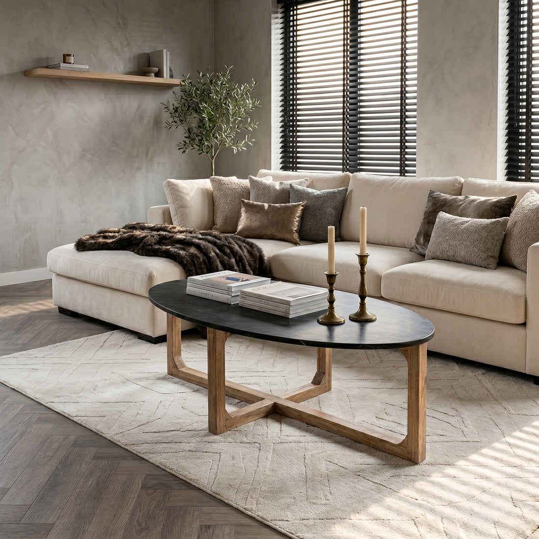 Marmeren Salontafel Ovaal Zwart Raw Materials