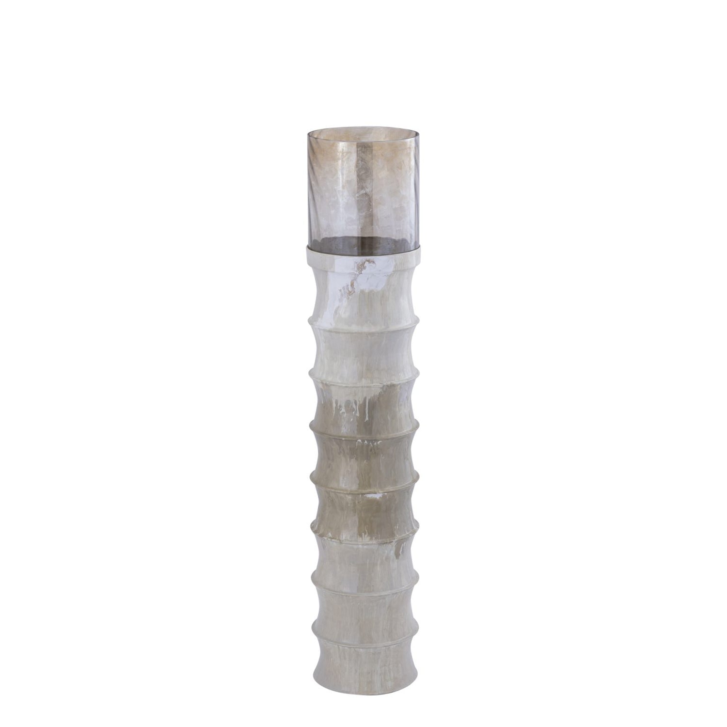 ARCHIVED: Kaylyne Cream Enamel Ribbed Stormlight W Glas M PTMD - Kandelaar - PTMD - livinglovely.nl
