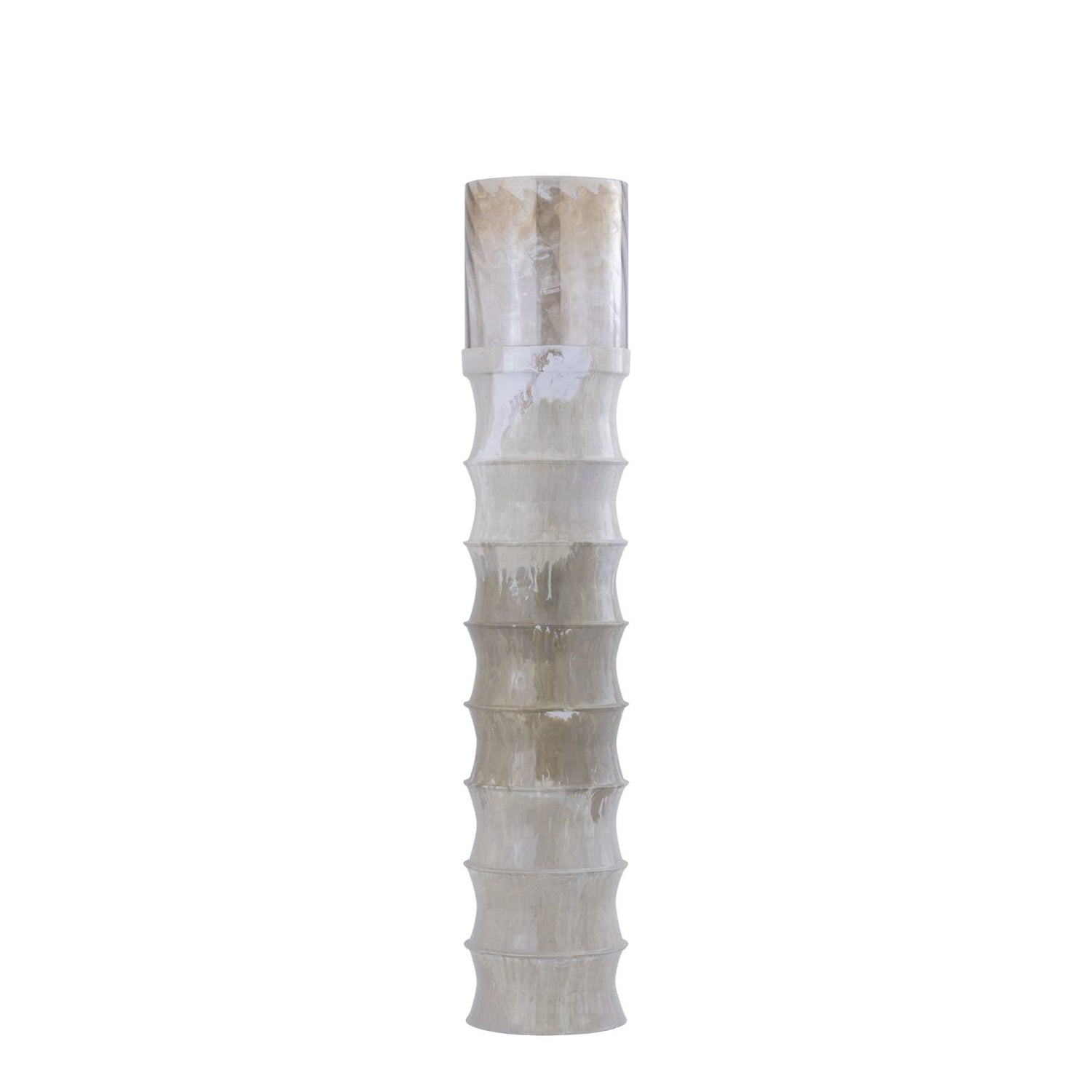 ARCHIVED: Kaylyne Cream Enamel Ribbed Stormlight W Glas M PTMD - Kandelaar - PTMD - livinglovely.nl