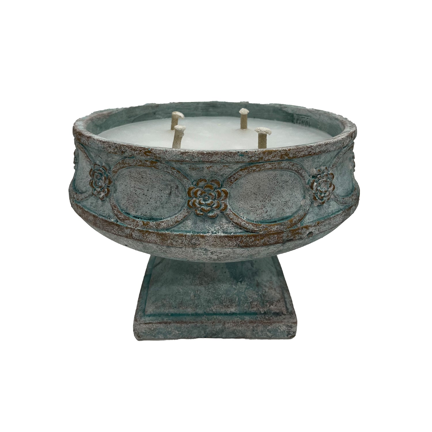 Artas Blue Cement Candle On Solid Stand Round L PTMD - Buitenkaars - PTMD - livinglovely.nl