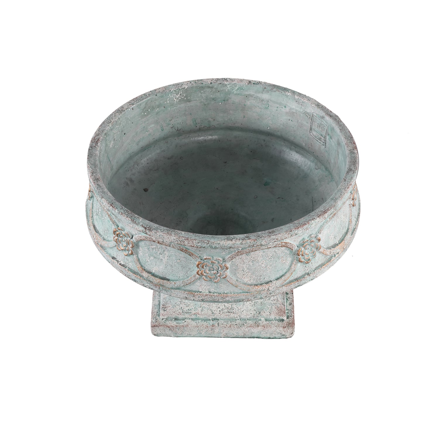 Artas Blue Cement Candle On Solid Stand Round L PTMD - Buitenkaars - PTMD - livinglovely.nl