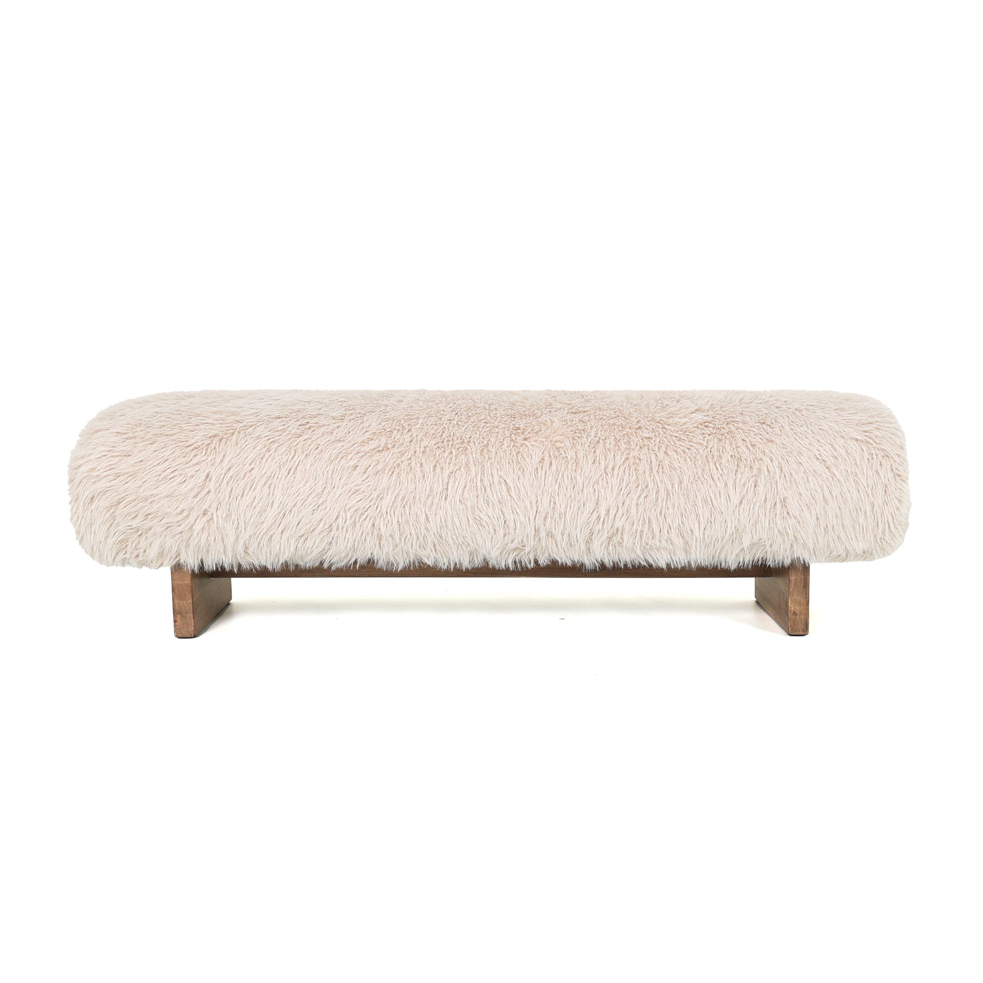 Bankje van PTMD in beige Hair stof met naturel houten poten