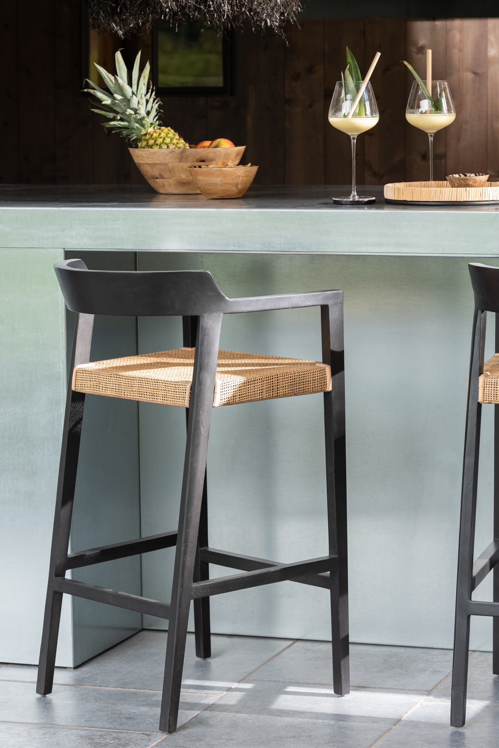 Barstoel Emma Teakhout Zwart Bruin J-Line - Barkruk - J-Line - livinglovely.nl