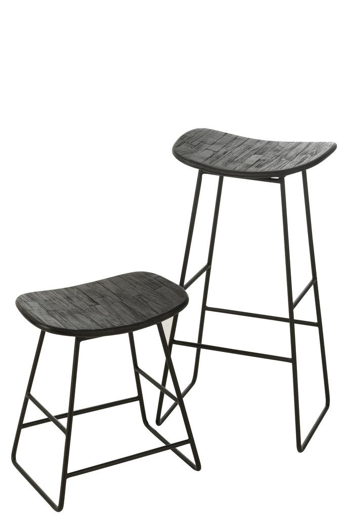 Barstoel Rechthoekig Gerecycleerd Teak Zwart Large - Barkruk - J-Line - livinglovely.nl