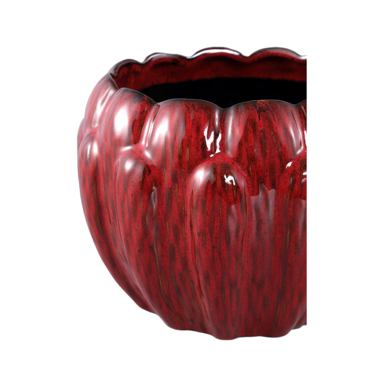 Bentz Bloempot Keramiek Rood Large van PTMD, detailopname van de afwerking van de bloempot