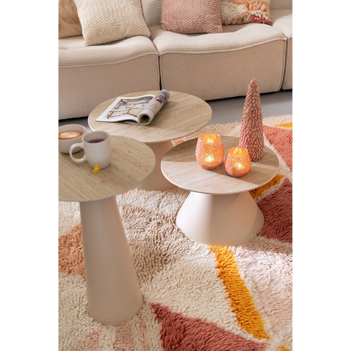 Bijzettafel Column Kegel Metaal Ecru/Beige