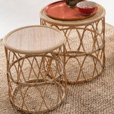 Bijzettafel Golf Patroon Rotan Naturel Set van 2 - Bijzettafel - J-Line - livinglovely.nl