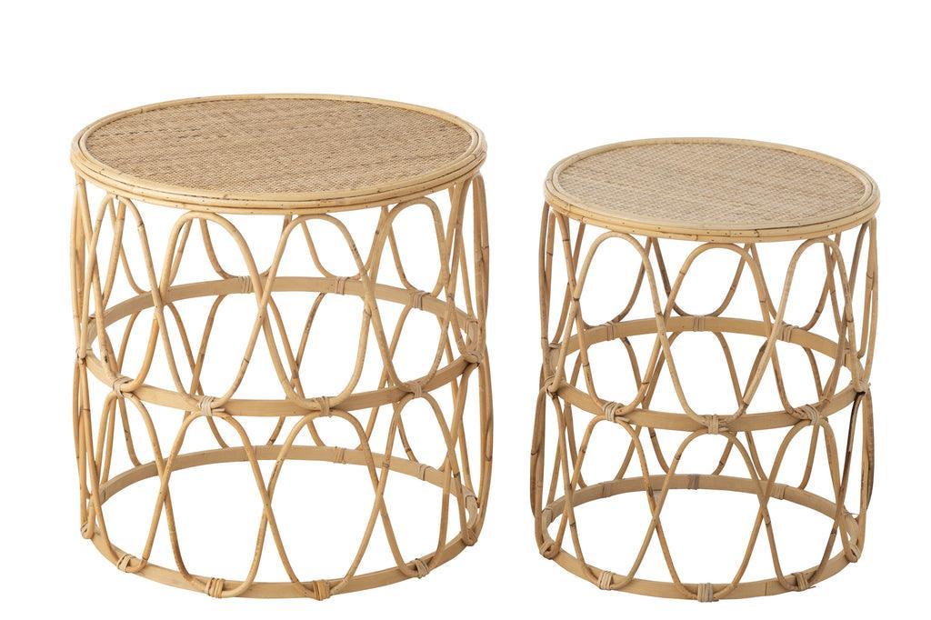 Bijzettafel Golf Patroon Rotan Naturel Set van 2 - Bijzettafel - J-Line - livinglovely.nl