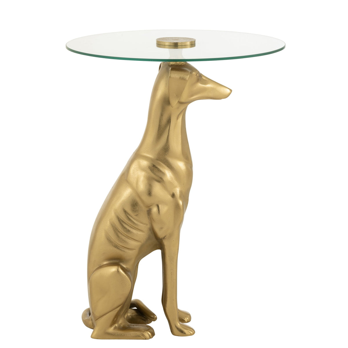 Bijzettafel Hond Aluminium/Glas Goud J-Line
