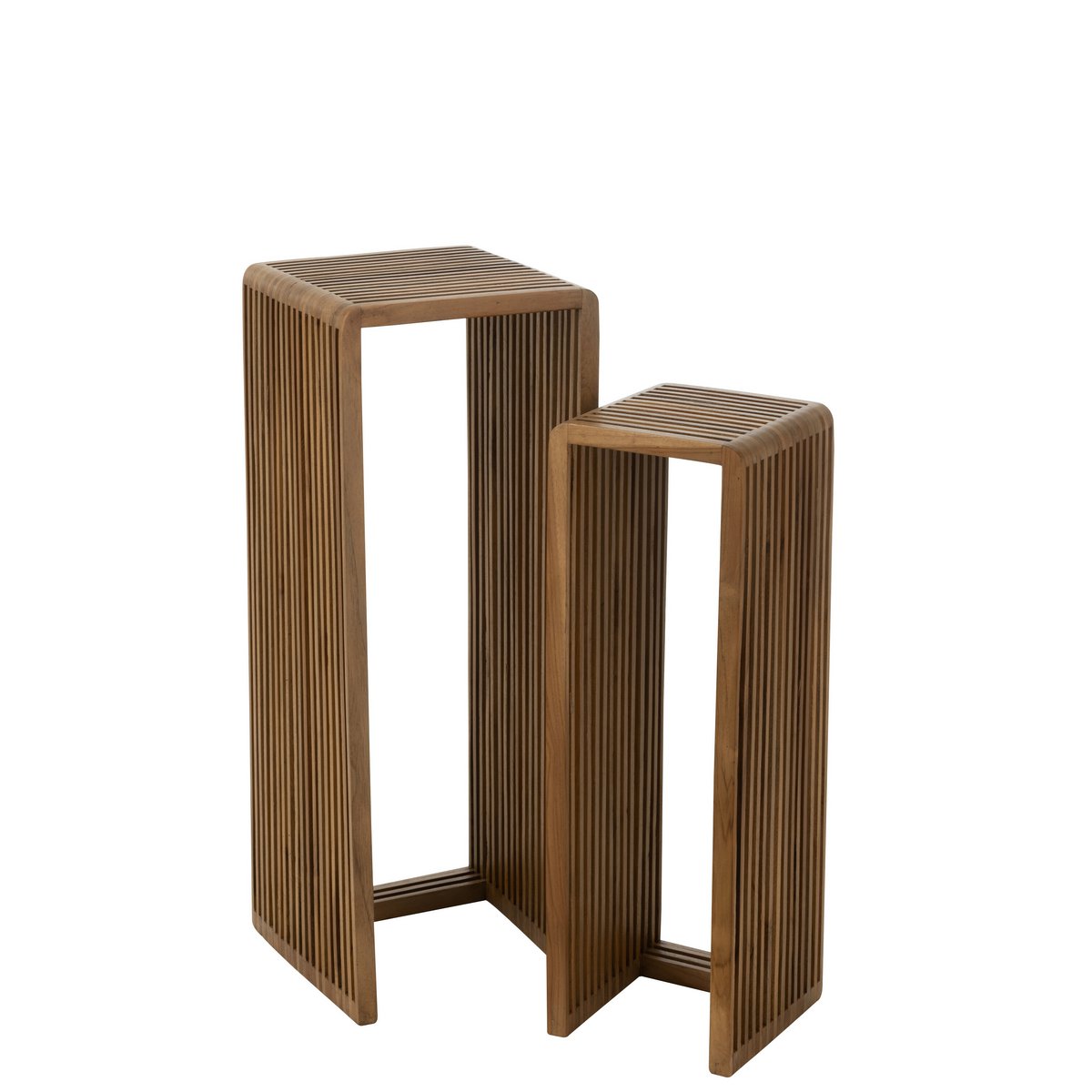 Bijzettafel Kubus Gerecycleerd Teak Naturel Set van 2 - Zuil - J-Line - livinglovely.nl