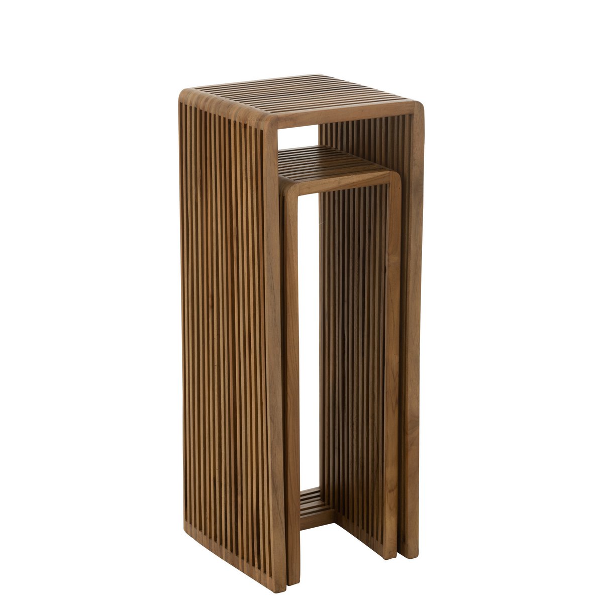 Bijzettafel Kubus Gerecycleerd Teak Naturel Set van 2 - Zuil - J-Line - livinglovely.nl