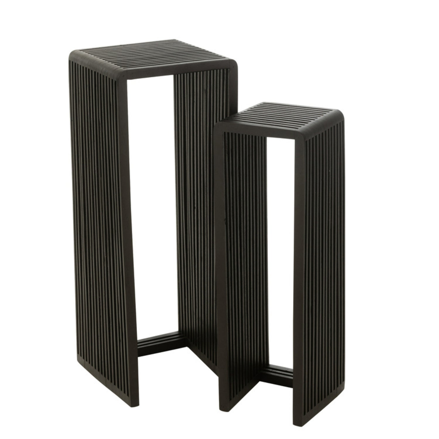 Bijzettafel kubus Gerecycleerd Teak Zwart Set van 2 - Zuil - J-Line - livinglovely.nl