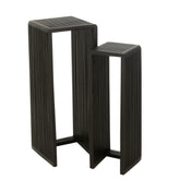 Bijzettafel kubus Gerecycleerd Teak Zwart Set van 2 - Zuil - J-Line - livinglovely.nl