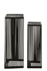 Bijzettafel kubus Gerecycleerd Teak Zwart Set van 2 - Zuil - J-Line - livinglovely.nl