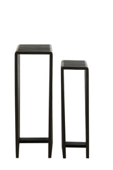 Bijzettafel kubus Gerecycleerd Teak Zwart Set van 2 - Zuil - J-Line - livinglovely.nl