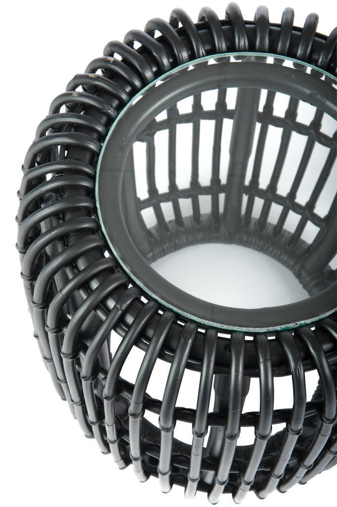 Bijzettafel Rond Rotan/Glas Mat Zwart - Bijzettafel - J-Line - livinglovely.nl
