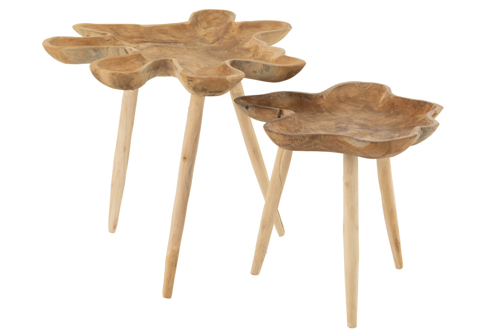 Bijzettafel Splash Teak Hout Naturel Set van 2 - Bijzettafel - J-Line - livinglovely.nl
