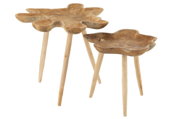 Bijzettafel Splash Teak Hout Naturel Set van 2 - Bijzettafel - J-Line - livinglovely.nl