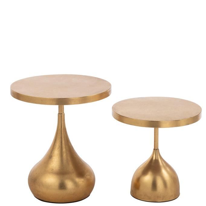 Bijzettafels Druppel Metaal Goud Set van 2 - Bijzettafel - J-Line - livinglovely.nl