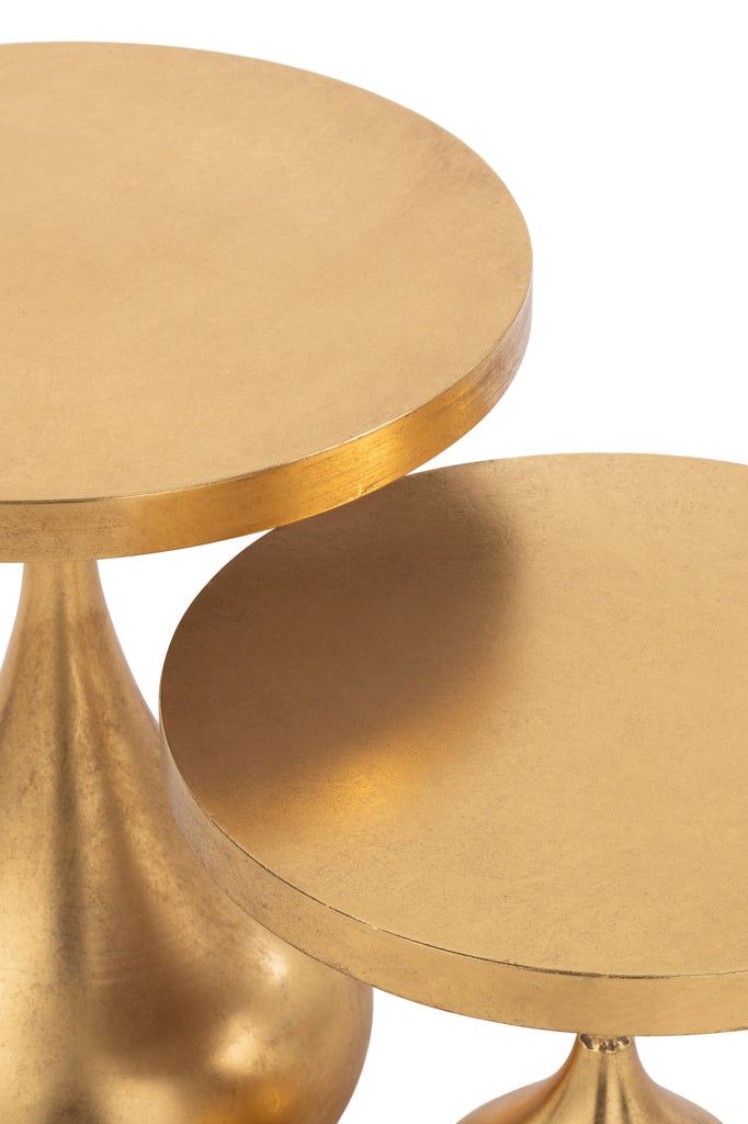 Bijzettafels Druppel Metaal Goud Set van 2 - Bijzettafel - J-Line - livinglovely.nl