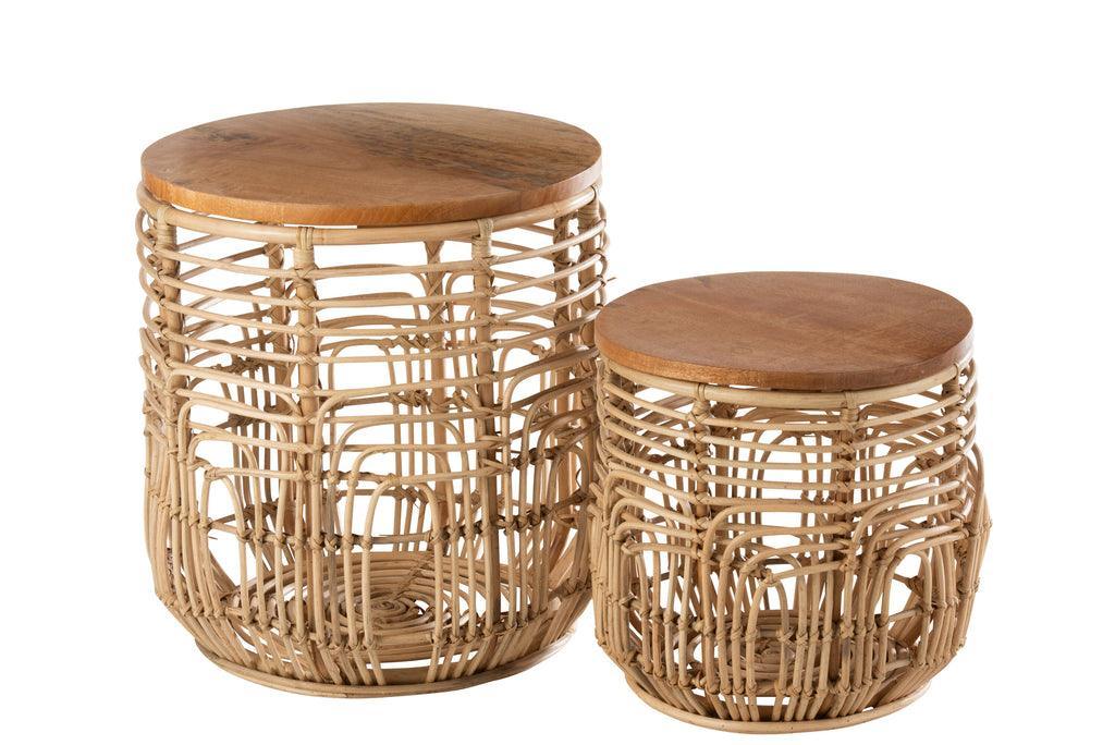 Bijzettafels Ellen Rotan Naturel Set van 2 - Bijzettafel - J-Line - livinglovely.nl