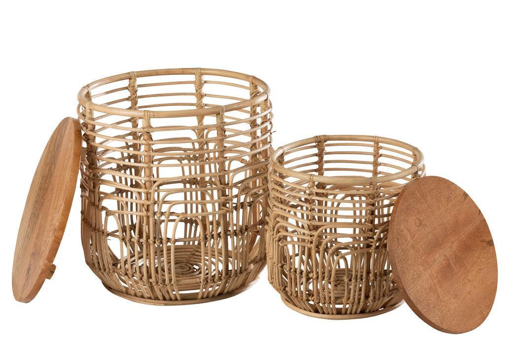Bijzettafels Ellen Rotan Naturel Set van 2 - Bijzettafel - J-Line - livinglovely.nl