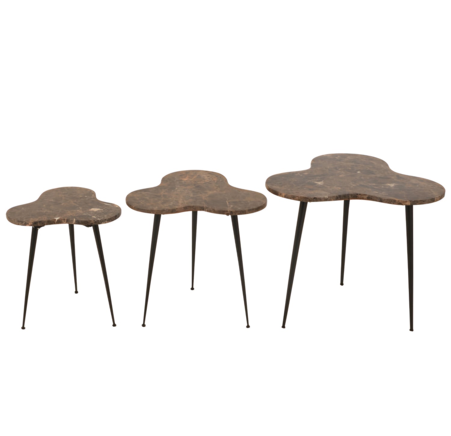 Bijzettafels Marmer/Metaal Bruin/Zwart Set van 3 - Bijzettafel - J-Line - livinglovely.nl