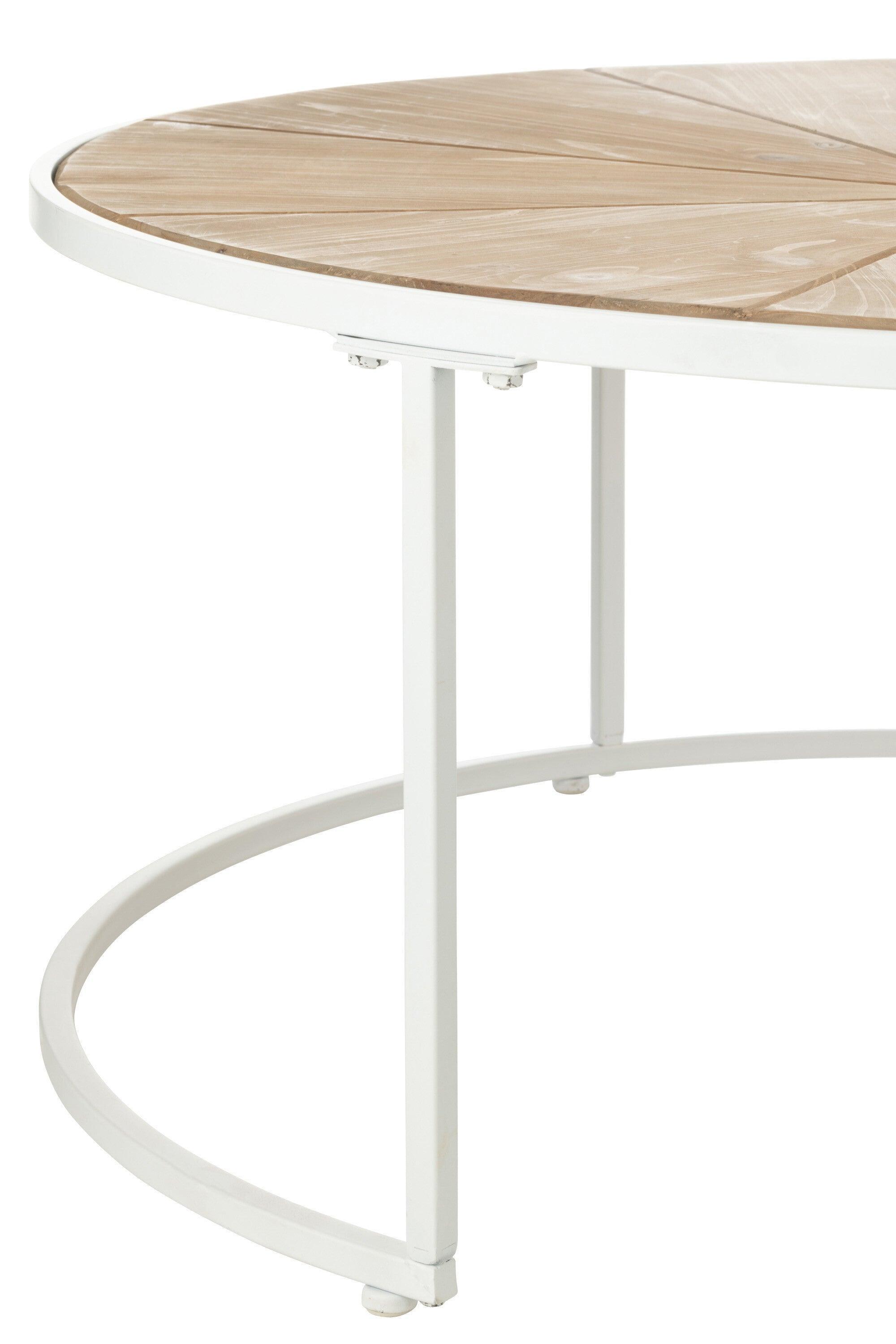 Bijzettafels Relax Metaal/Hout Wit/Naturel Set van 2 - Bijzettafel - J-Line - livinglovely.nl