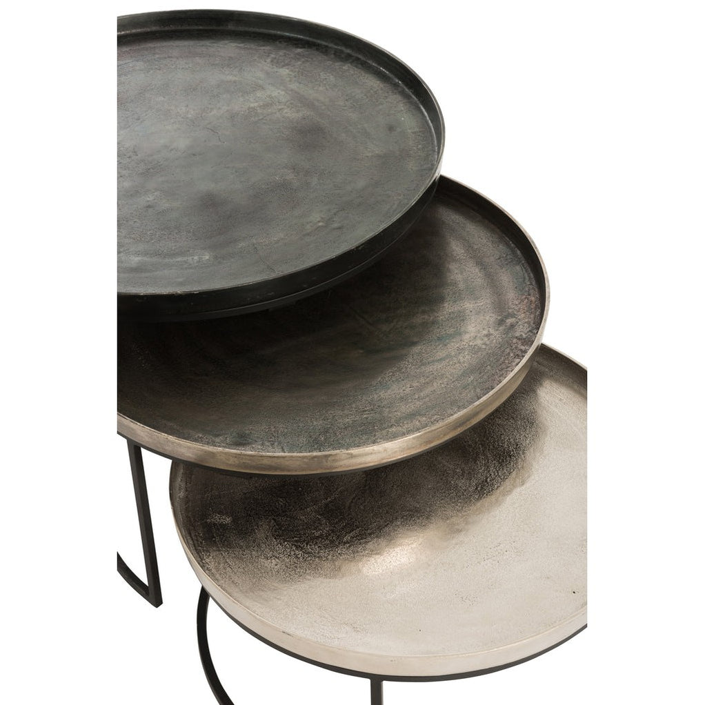 Bijzettafels Rond Aluminium Zwart/Mix Set van 3 - Bijzettafel - J-Line - livinglovely.nl