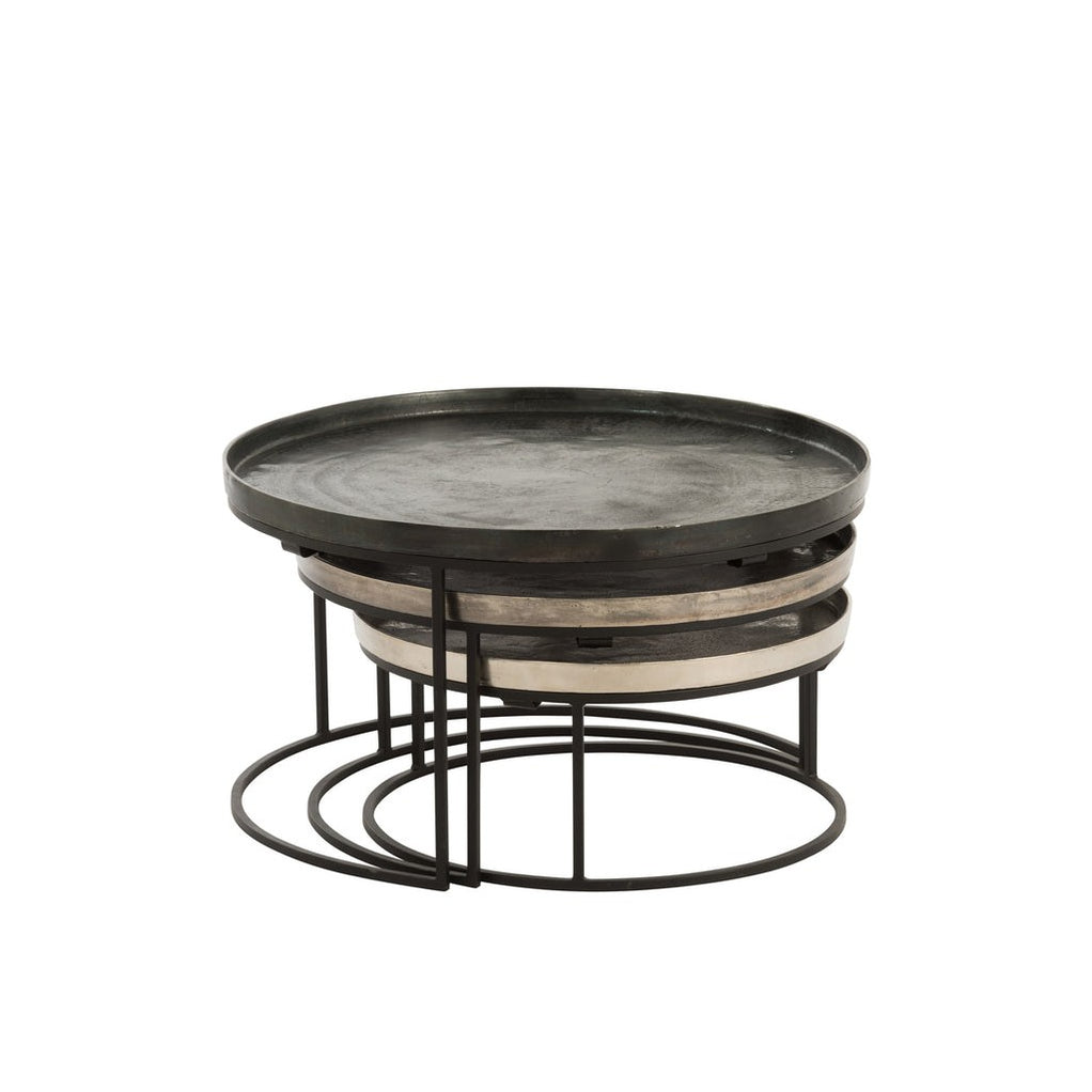 Bijzettafels Rond Aluminium Zwart/Mix Set van 3 - Bijzettafel - J-Line - livinglovely.nl
