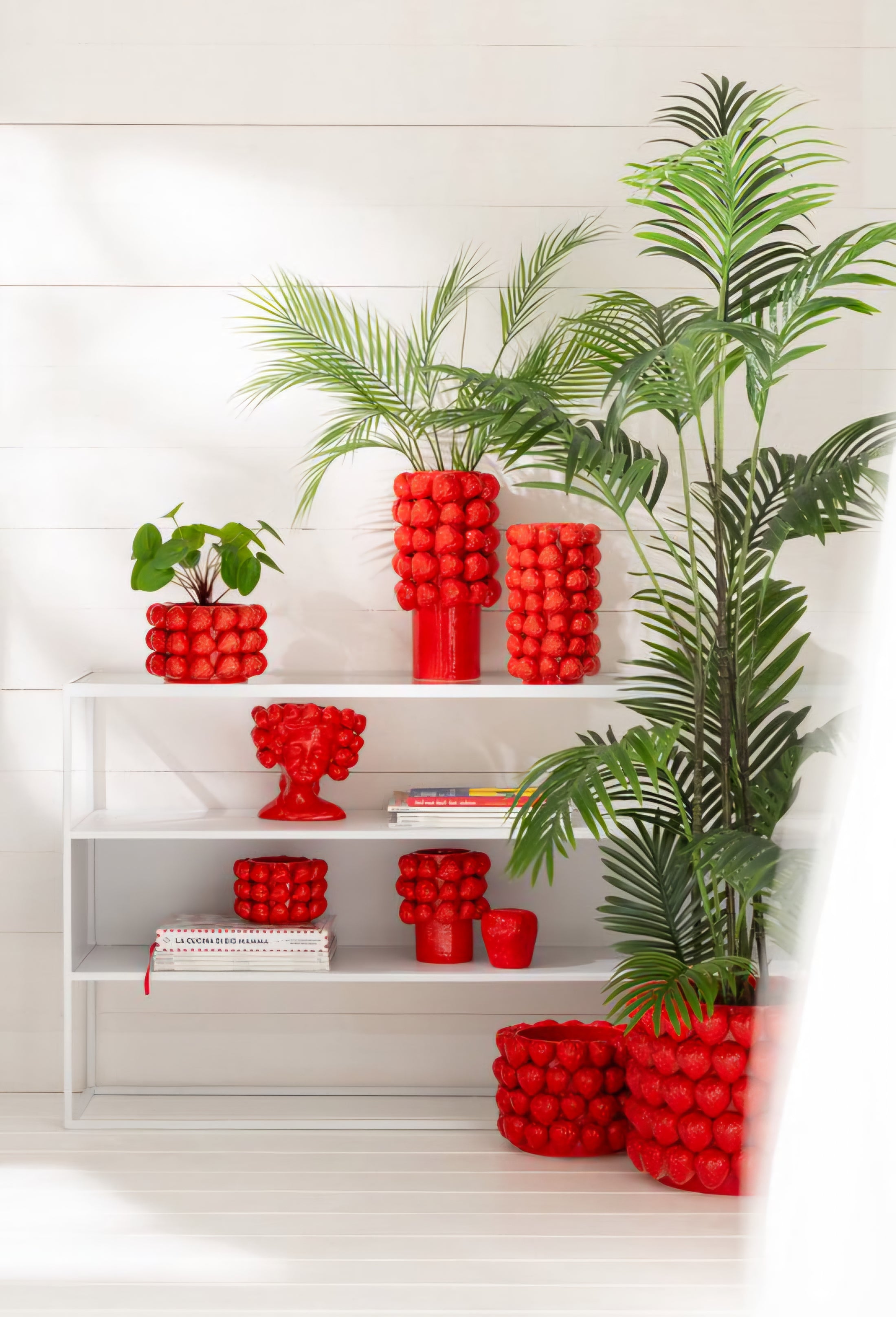 Bloempot Aardbeien Keramiek Rood Large Ø25 cm - Pot - J-Line - livinglovely.nl