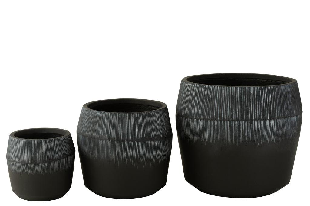 Bloempot Vezelklei Zwart Set van 3 J-Line - Pot - J-Line - livinglovely.nl
