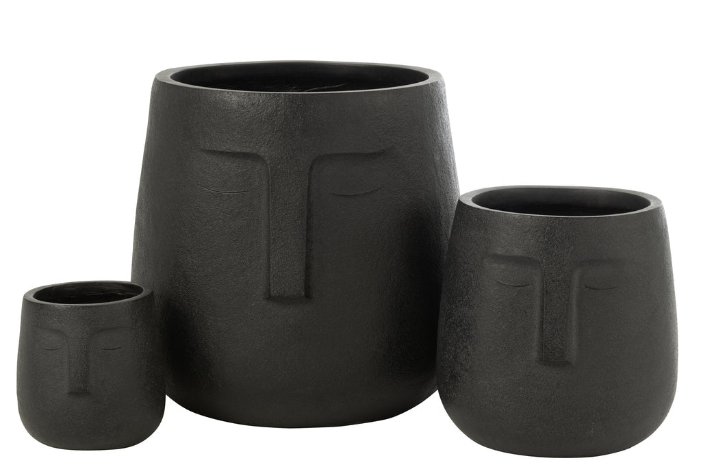 Bloempotten Moai Klei Zwart Set van 3 - Pot - J-Line - livinglovely.nl