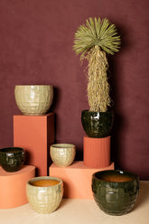 Bobi Pearl Ceramic Pot Round Square Pattern Set van 3 PTMD - Pot - PTMD - livinglovely.nl