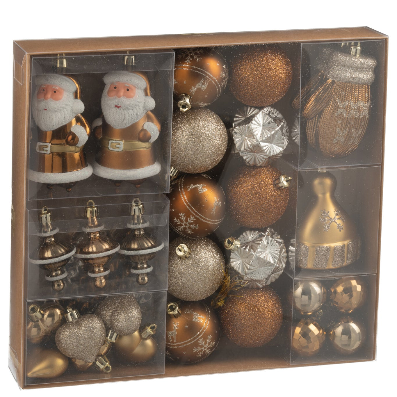 Box Of 45 Christmas Bauble Plastic Brown - - J-Line - livinglovely.nl