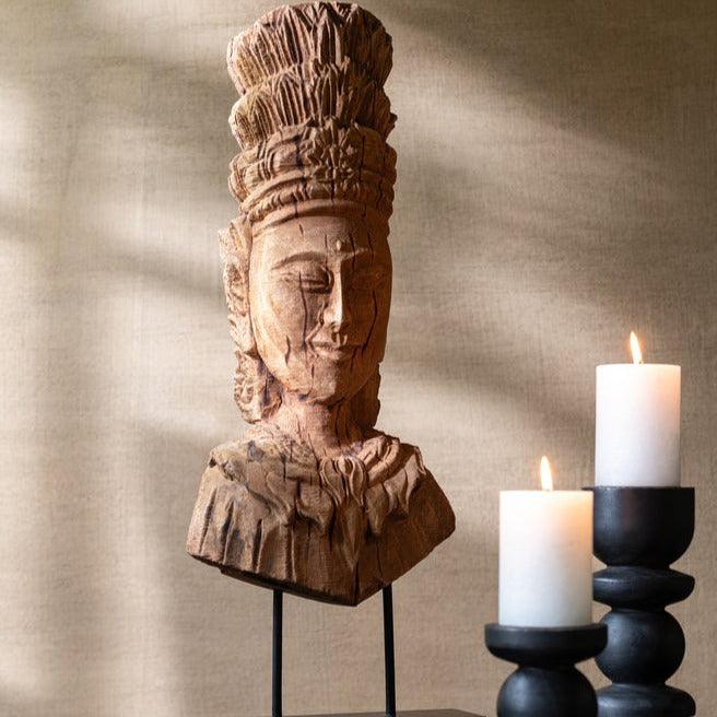 Buste Vrouw Op Sokkel Mango Hout Naturel - Ornament - J-Line - livinglovely.nl