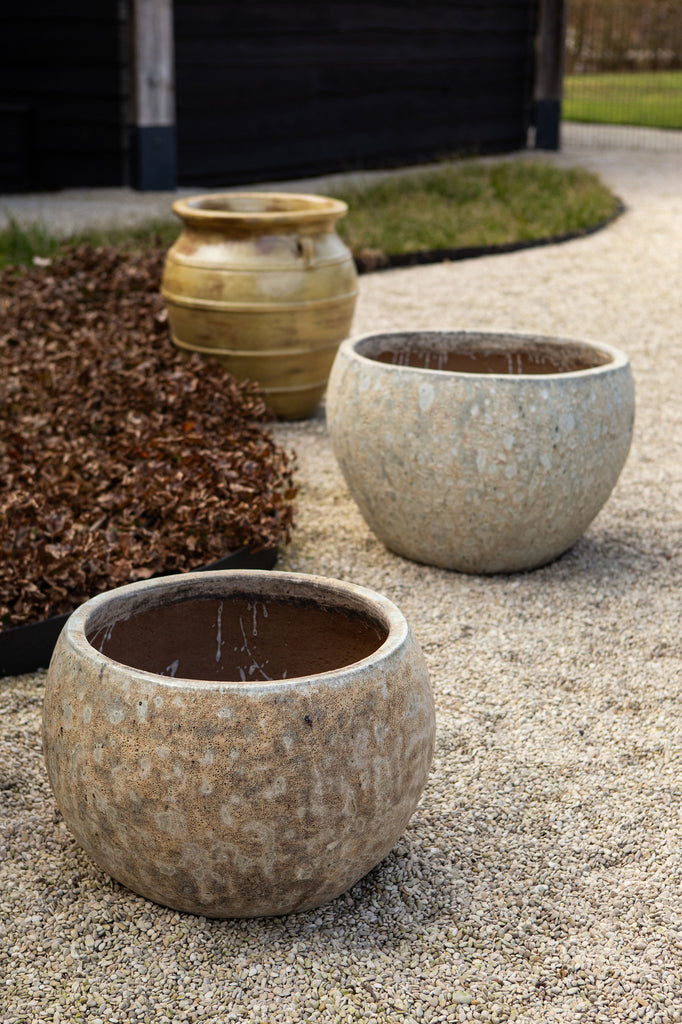 Caedyn Green Round Ceramic Pot Rough Finish L Set van 2 PTMD - Pot - PTMD - livinglovely.nl