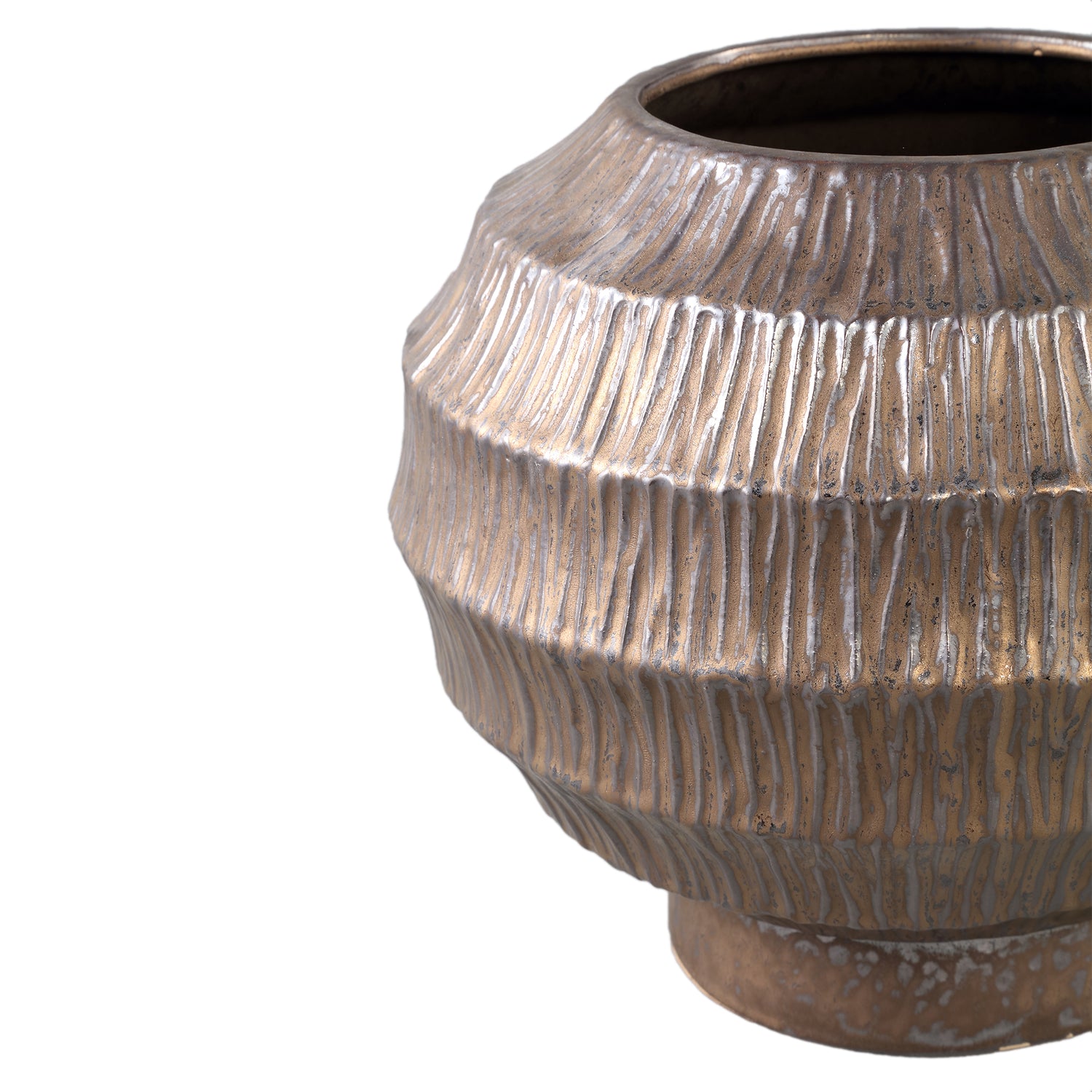 Cherith Bronze Round Ceramic Pot Ribbed L Dia34x30cm PTMD - Pot - PTMD - livinglovely.nl