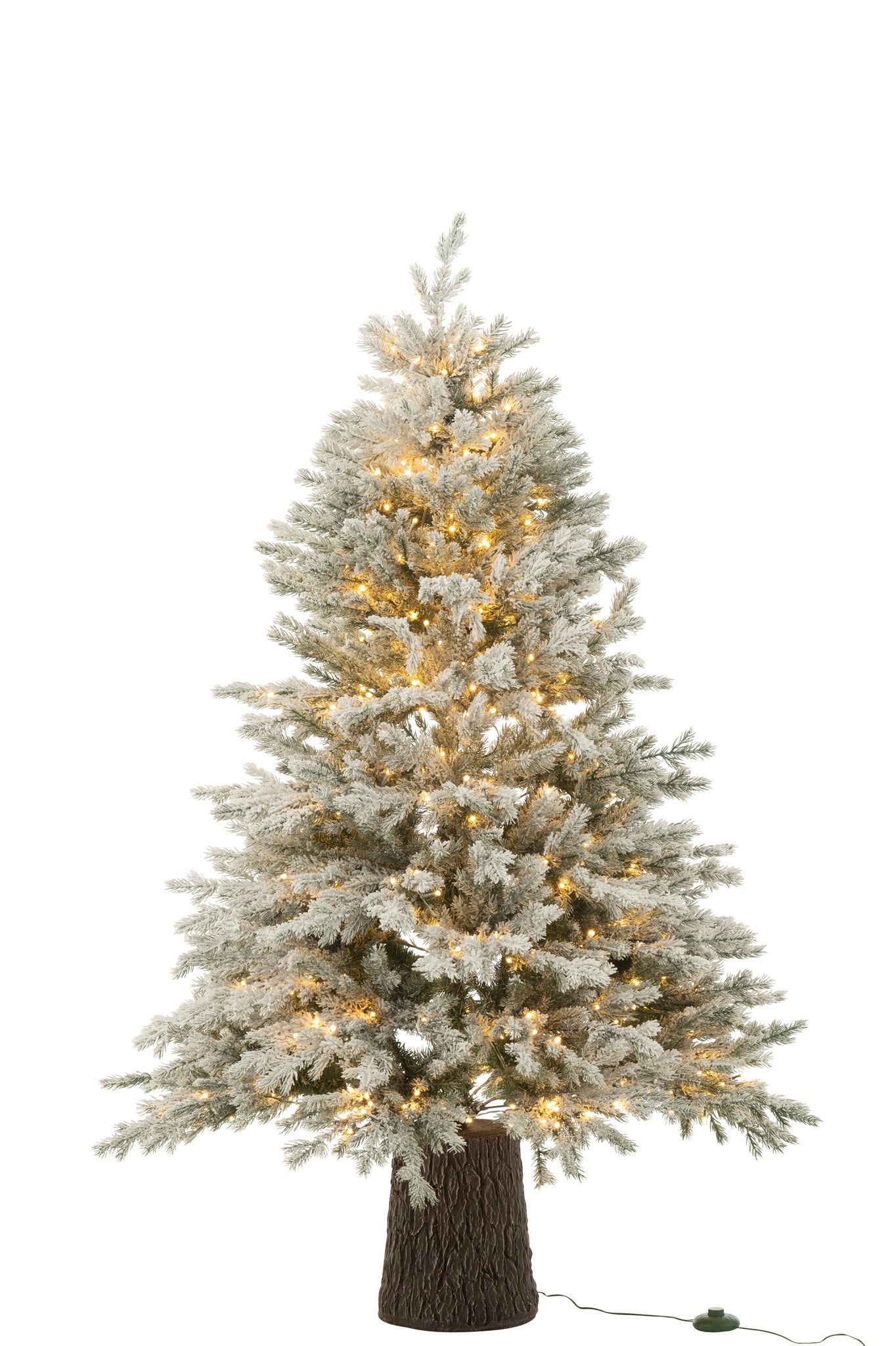 Christmas Tree 600 Led Wooden Base Snowy Artificial Dark Green - - J-Line - livinglovely.nl