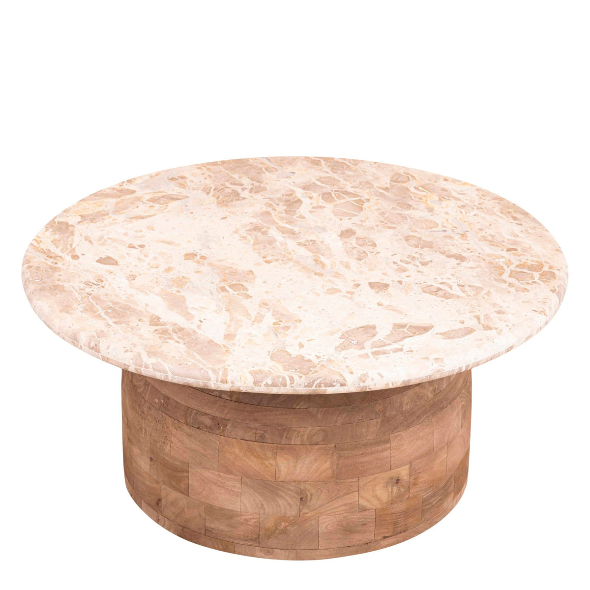 Claude Salontafel van PTMD, ander aanzicht van de salontafel met mangohouten onderstel