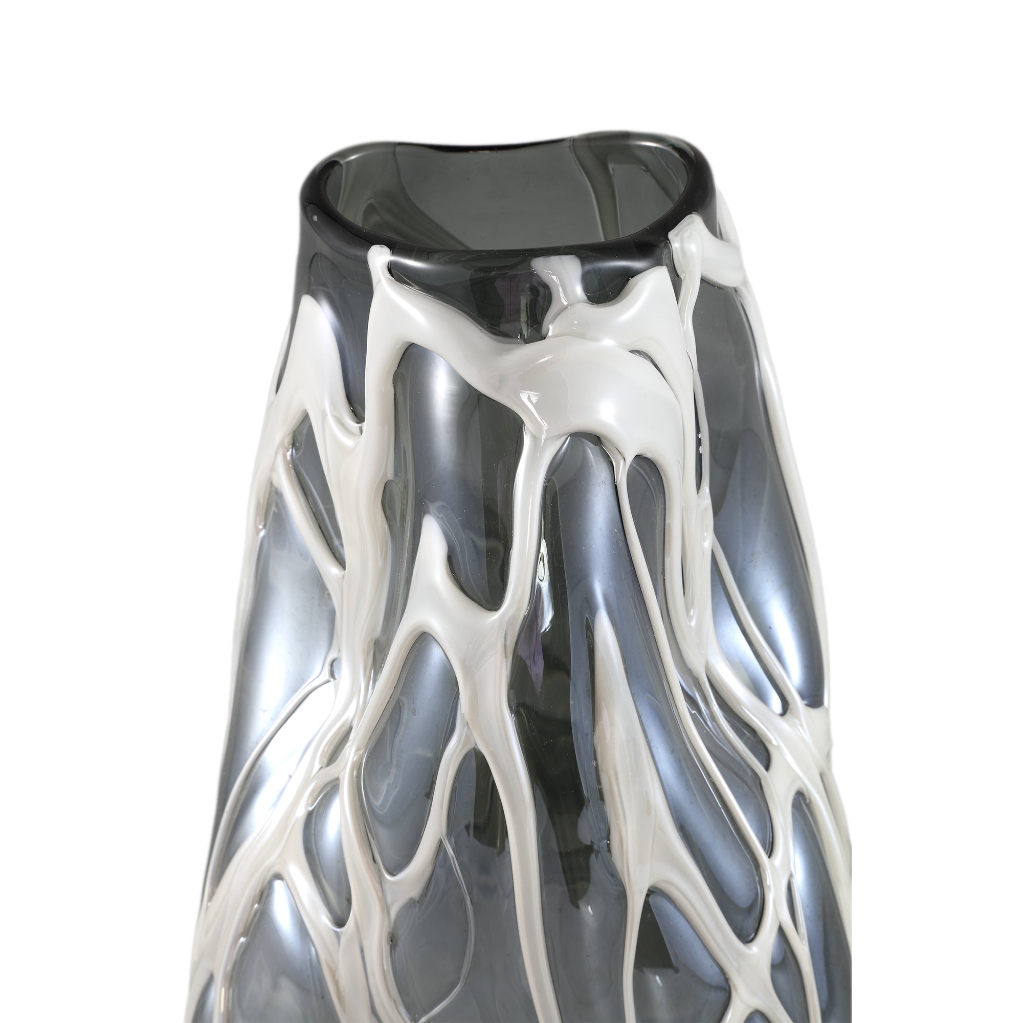 Conck Grey Solid Glass Vase White Organic L Dia19.5xH 45cm PTMD - Vaas - PTMD - livinglovely.nl