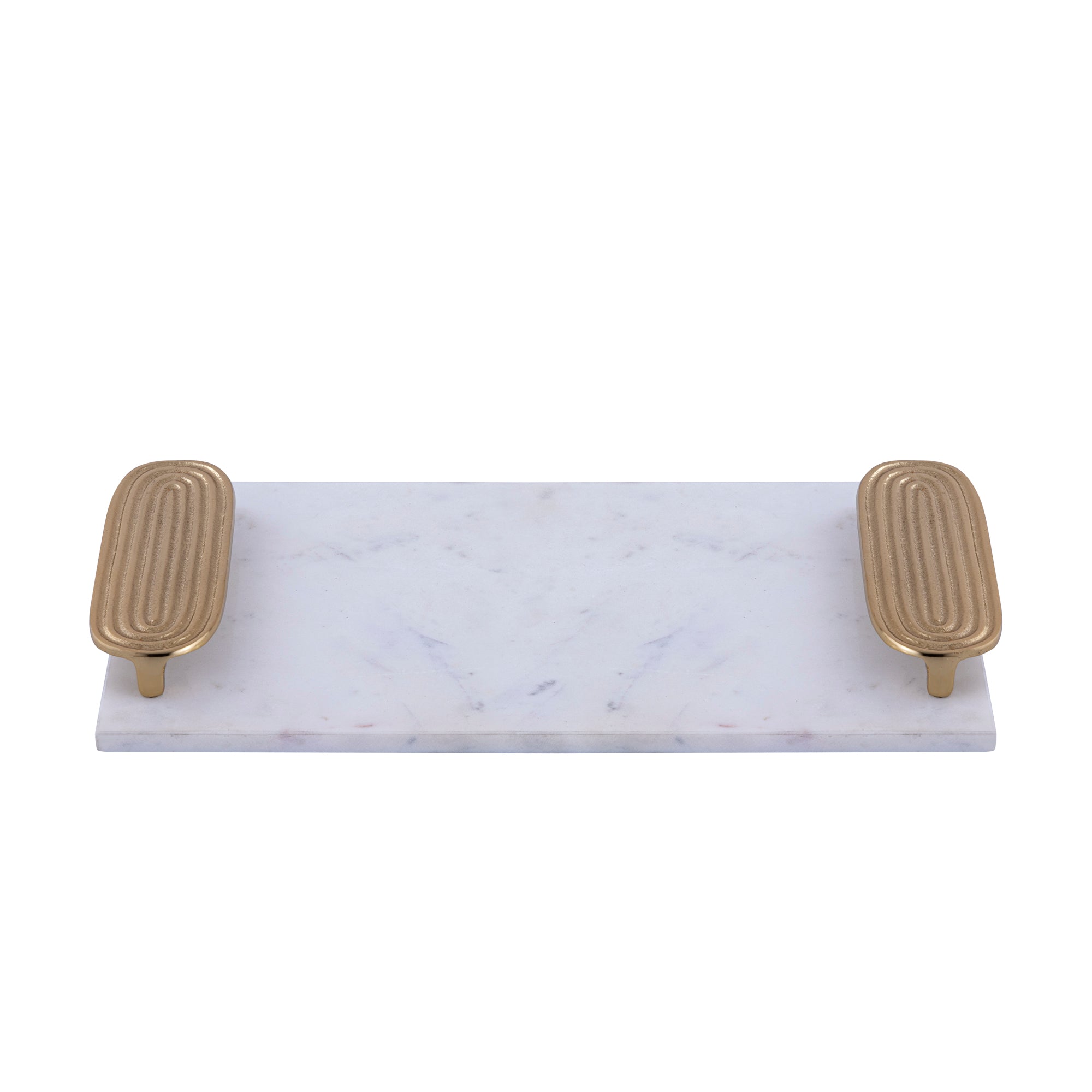 Dez White Marble rectangle tray golden handles Set van 2 PTMD - Dienblad - PTMD - livinglovely.nl