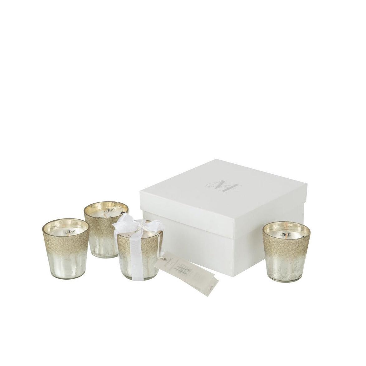 Doos 4 Geurkaars Deluxe Glas Zilver 21uur - Geurkaars - J-Line - livinglovely.nl