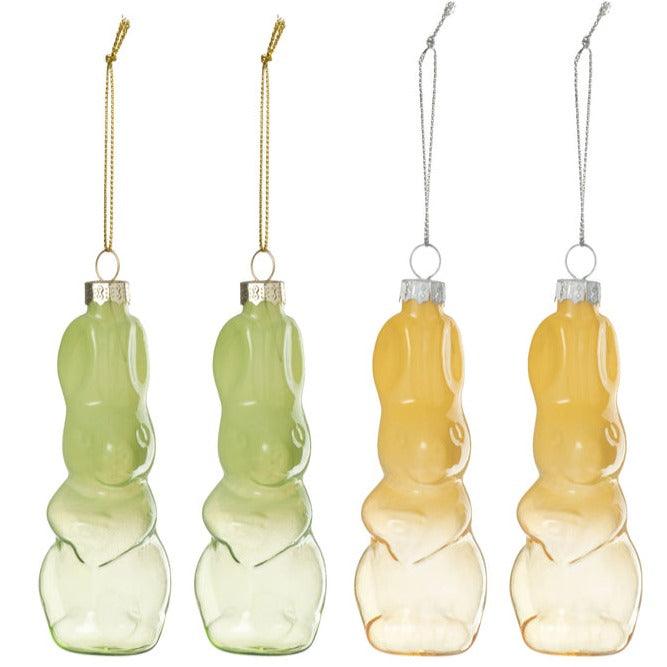 Doos Van 4 Konijnen Hanger Glas Groen/Geel 2 stuks - Paas - J-Line - livinglovely.nl