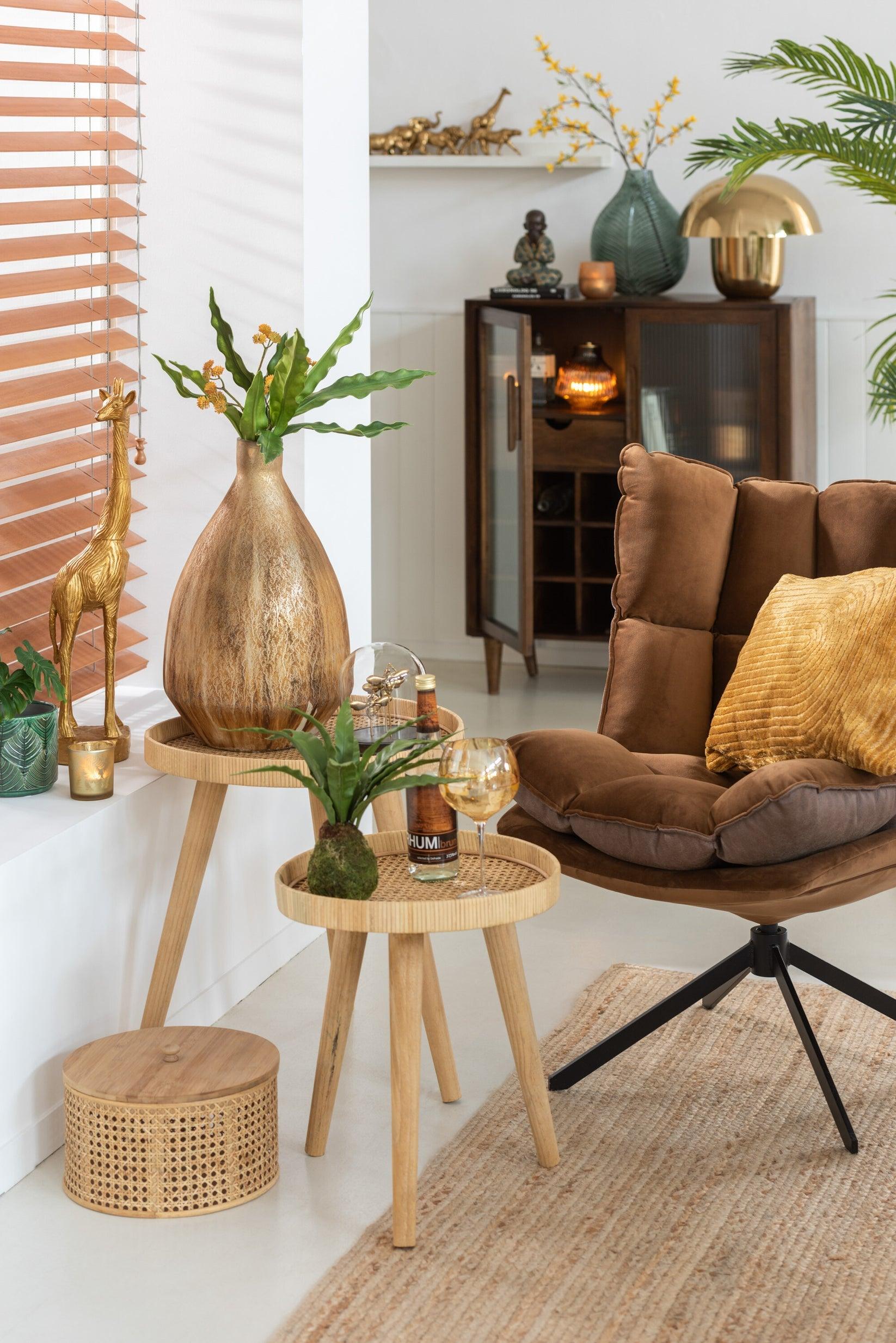 Draai Stoel Relax Kussen Op Frame Textiel/Metaal Roest Bruin - Fauteuil - J-Line - livinglovely.nl