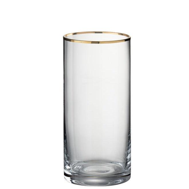 Drinkglas Rand Cilinder Hoog Glas Transparant Goud - Glas - J-Line - livinglovely.nl