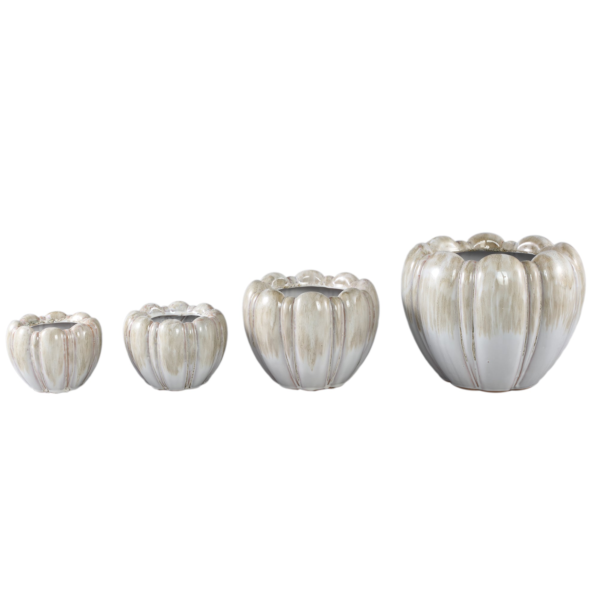 Dugan Cream Ceramic Pot Thick Ribbed Round L 27x27x21cm PTMD - Pot - PTMD - livinglovely.nl