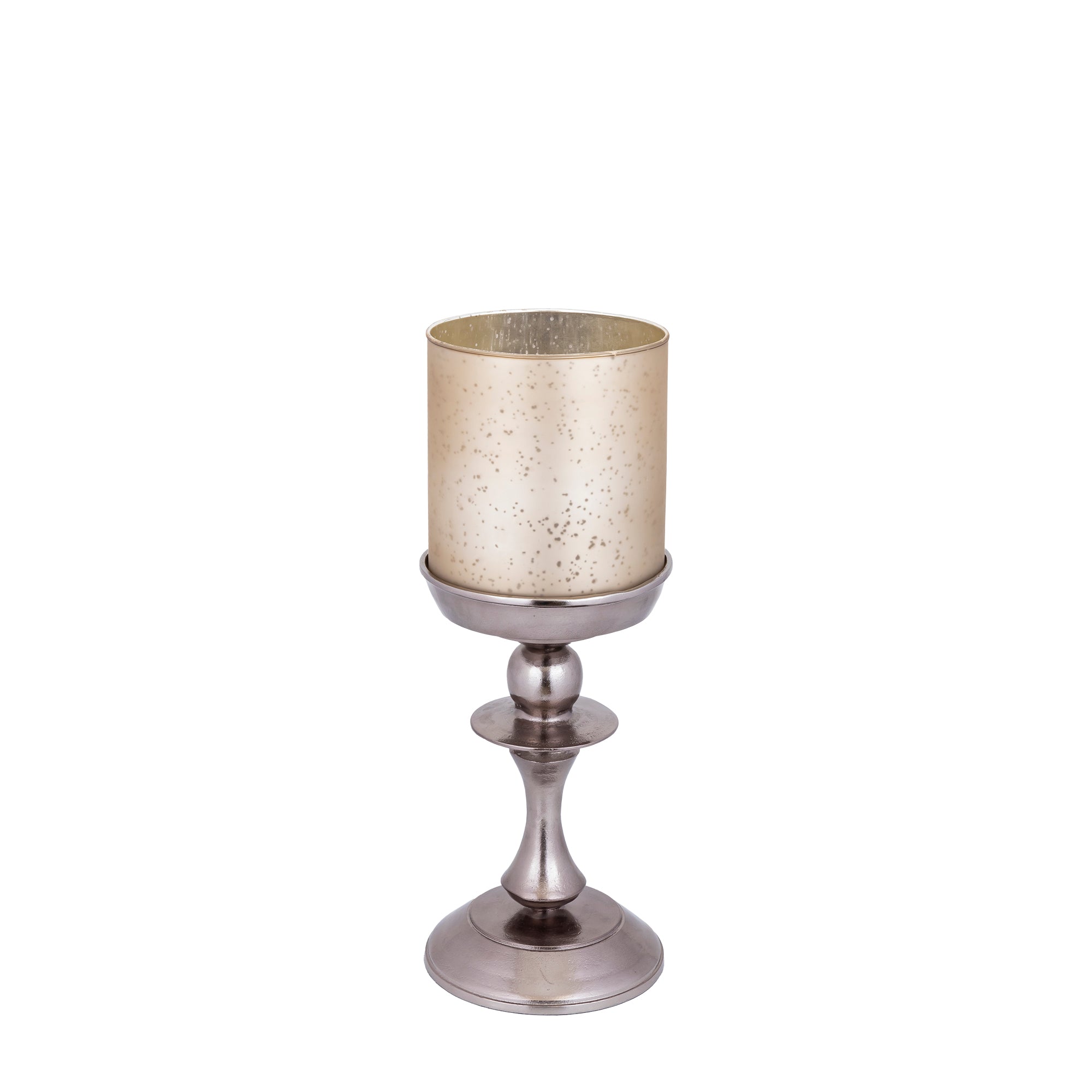Eliviana Brass Casted Alu Stormlight Beige Glass S van PTMD, tweede aanzicht van het windlicht op witte achtergrond